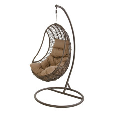 Poltrona pensile in rattan con morbido cuscino beige